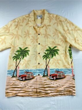 Vtg Hawaiian Shirt Men’s Ho Aloha Palm Tree Tropical Beach Camp Resort Sz XL